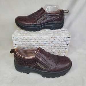 Roper Ostrich Leather Slip On Shoes Brown Comfort Size 9 Earthy Business Casual